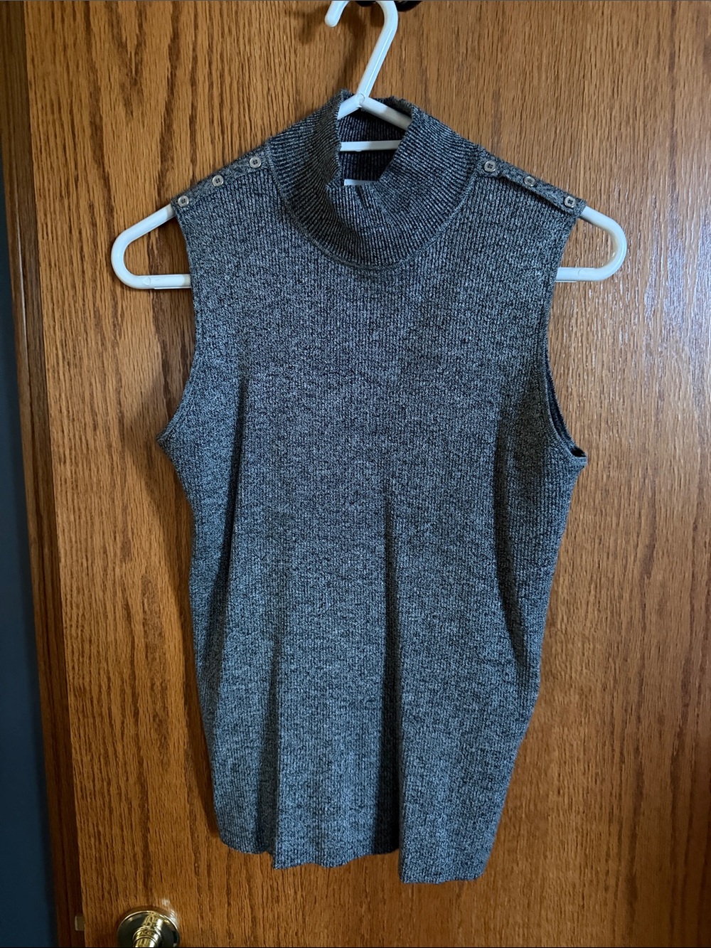Calvin Klein Gray Sleeveless Mock Neck Tank with Shoulder Button Detail